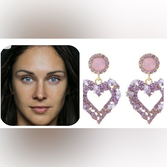 Lavender Crystal Heart Drop Statement Earrings - Picture 12 of 13
